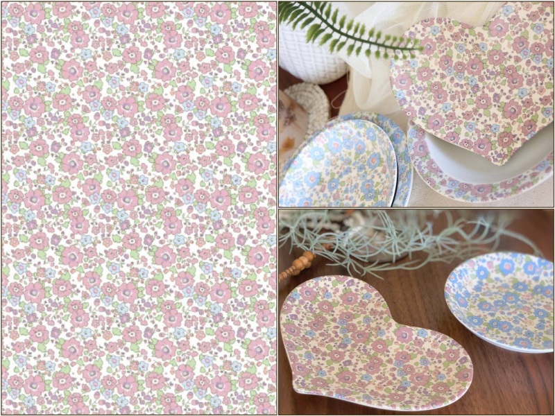 【白磁用】Floral Pattern Pink Purple フローラルパターン ピンクパープル転写紙 A3サイズ （ポーセラーツ ポーセリンアート 花柄 転写紙)