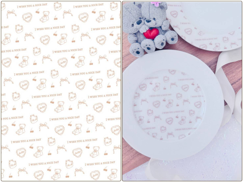 【白磁用】Hello bear ハローベア 転写紙　（ポーセラーツ ポーセリンアート 転写紙 クマ くま ハート リボン)