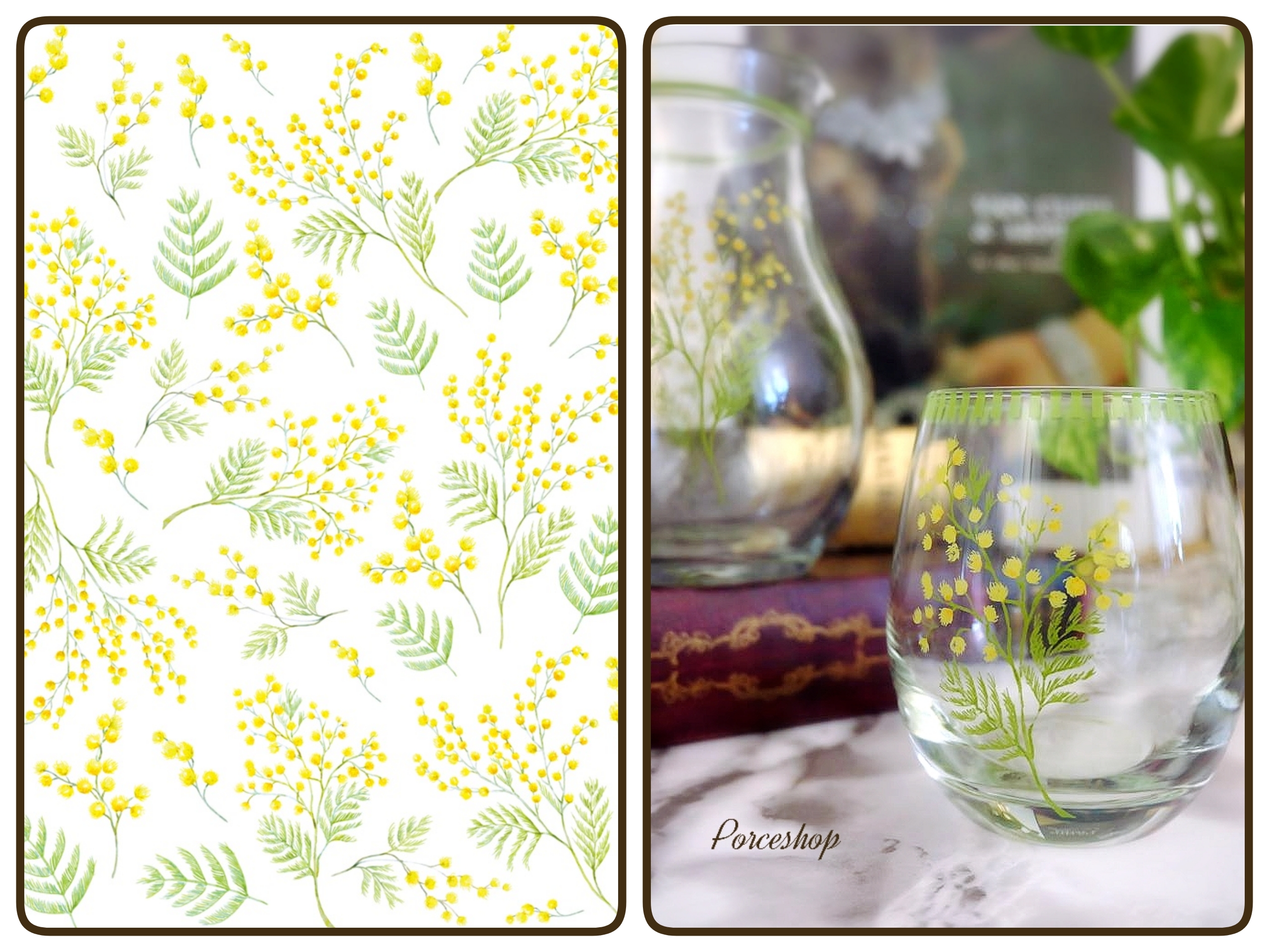 【ガラス用】ミモザ転写紙　mimosa （ポーセラーツ ポーセリンアート 花柄 転写紙)