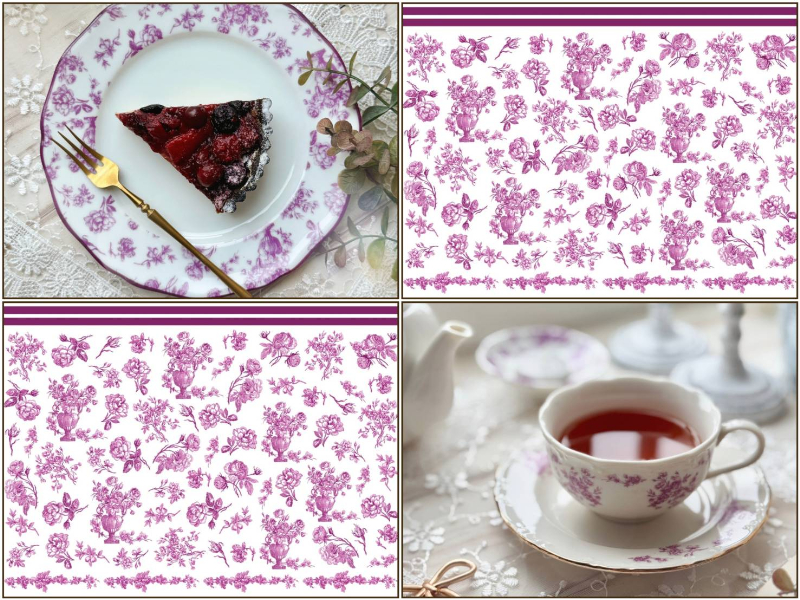 【白磁用】 アンティークローズ転写紙　バイオレット　薔薇　バラ （ポーセラーツ ポーセリンアート 花柄 転写紙 パープル 紫)