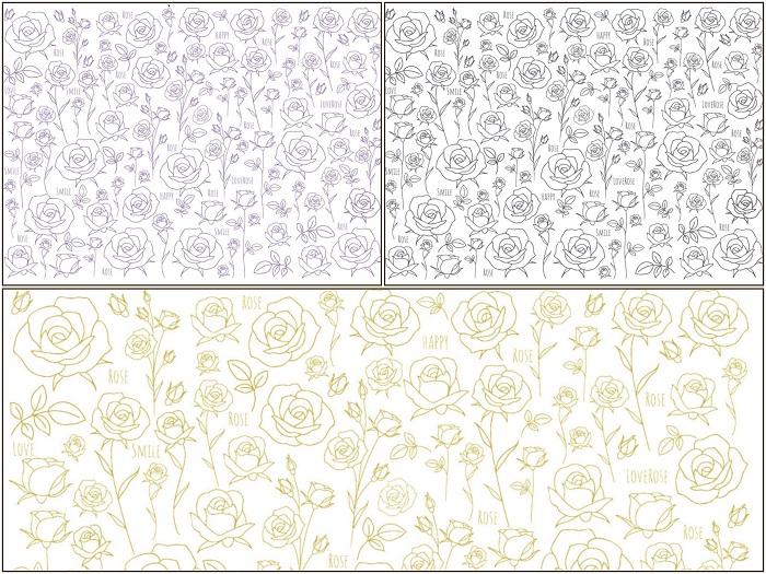 【白磁用 セット割】LOVE ROSE　パープル＆ブラック＆ゴールド　※25％OFF　（ポーセラーツ ポーセリンアート 花柄  韓国風イラスト 転写紙)