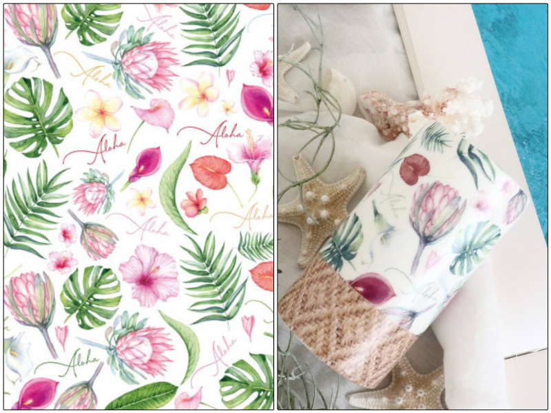 【白磁用】Aloha Flowers Parts Water Colorアロハ＆フラワーパーツ転写紙 　A4サイズ （ポーセラーツ ポーセリンアート 花柄 転写紙)