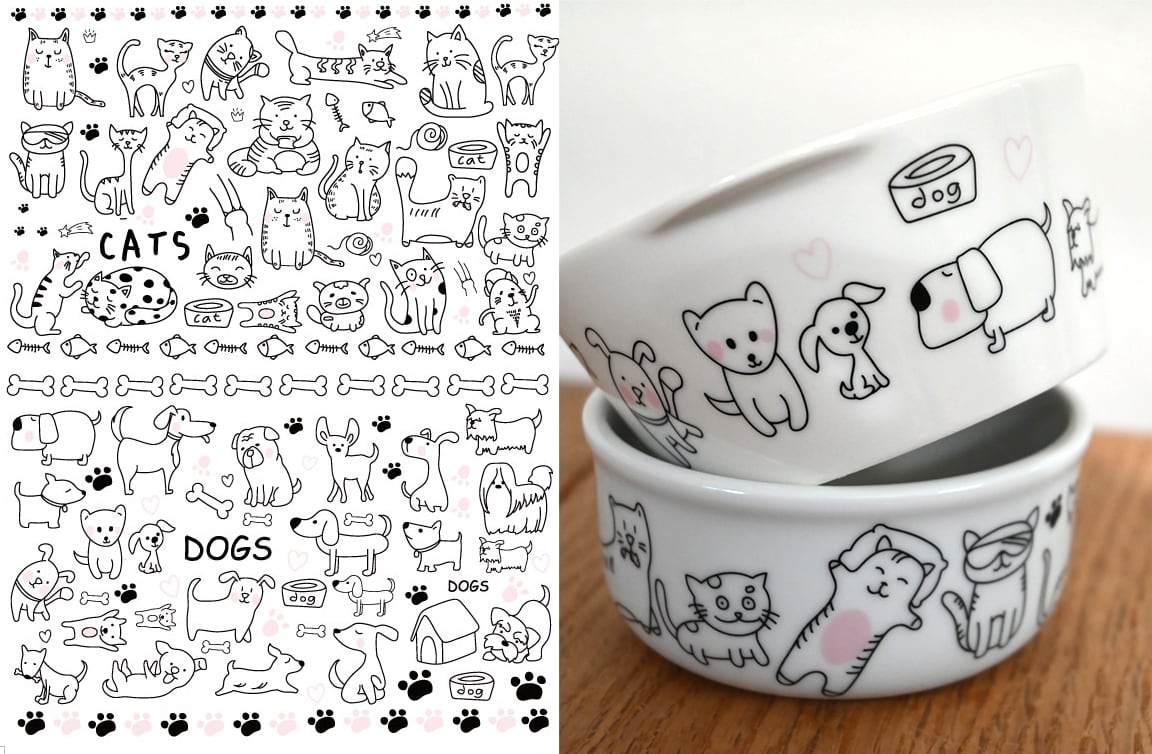 【白磁】CATS＆DOGS　猫＆犬転写紙　A4サイズ　　（ポーセラーツ 転写紙 ポーセリンアート ねこ・いぬ転写紙）