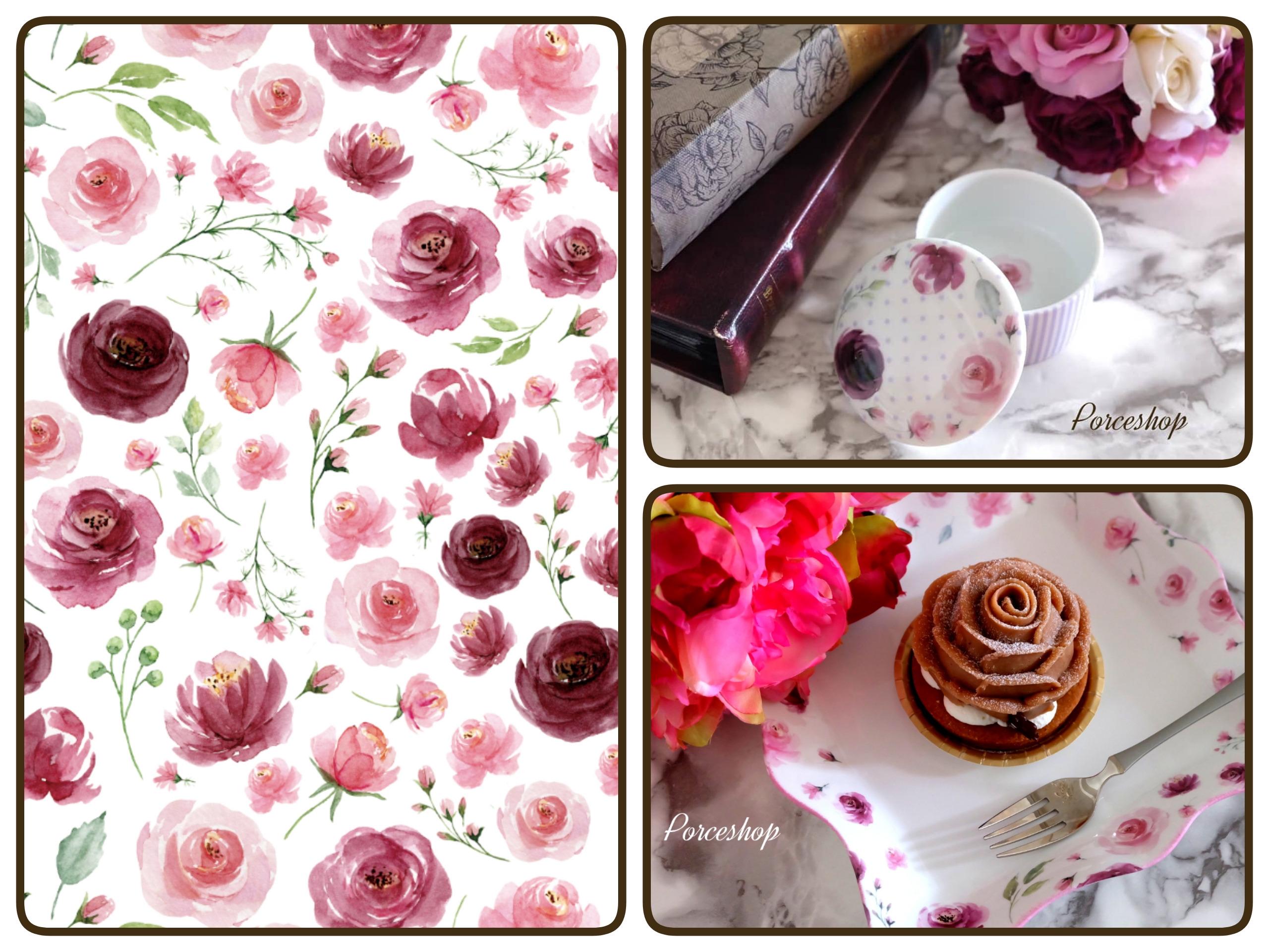 【白磁用】水彩ローズ転写紙　バラ　薔薇　（ポーセラーツ ポーセリンアート 花柄 転写紙)