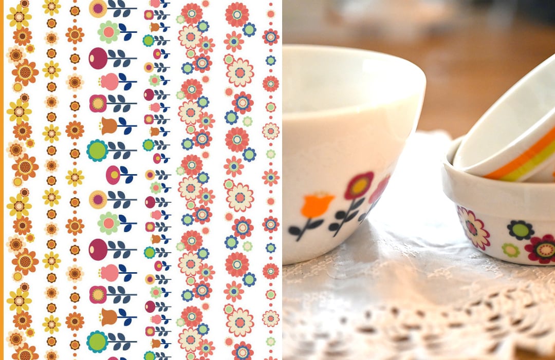 【白磁用】昭和レトロ FLOWERPOP フラワーポップ転写紙 A4サイズ （ポーセリンアート転写紙 ポーセラーツ ポーセリンアート 花柄  転写紙)