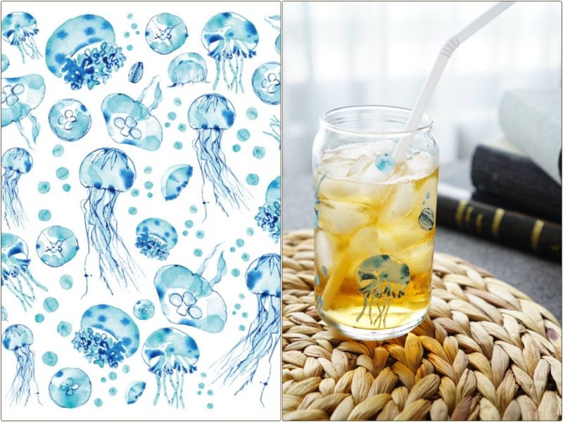 【ガラス用】 jellyfish転写紙  海月 クラゲ （ポーセラーツ 転写紙 ポーセリアート 夏)