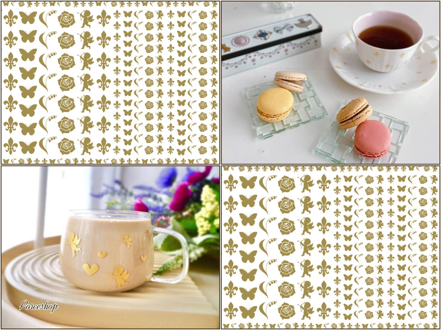 【セット割】クラシック タイニー パターンズ 　ゴールド　白磁＆ガラス用お得なセット30％OFF　（ポーセラーツ ポーセリンアート 転写紙)