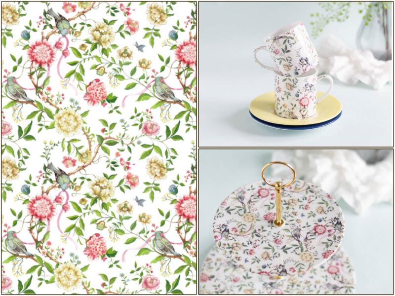 【白磁用】The Garden　クリア　A3サイズ　（ポーセラーツ ポーセリンアート 花柄 鳥 シノワズリ 転写紙)