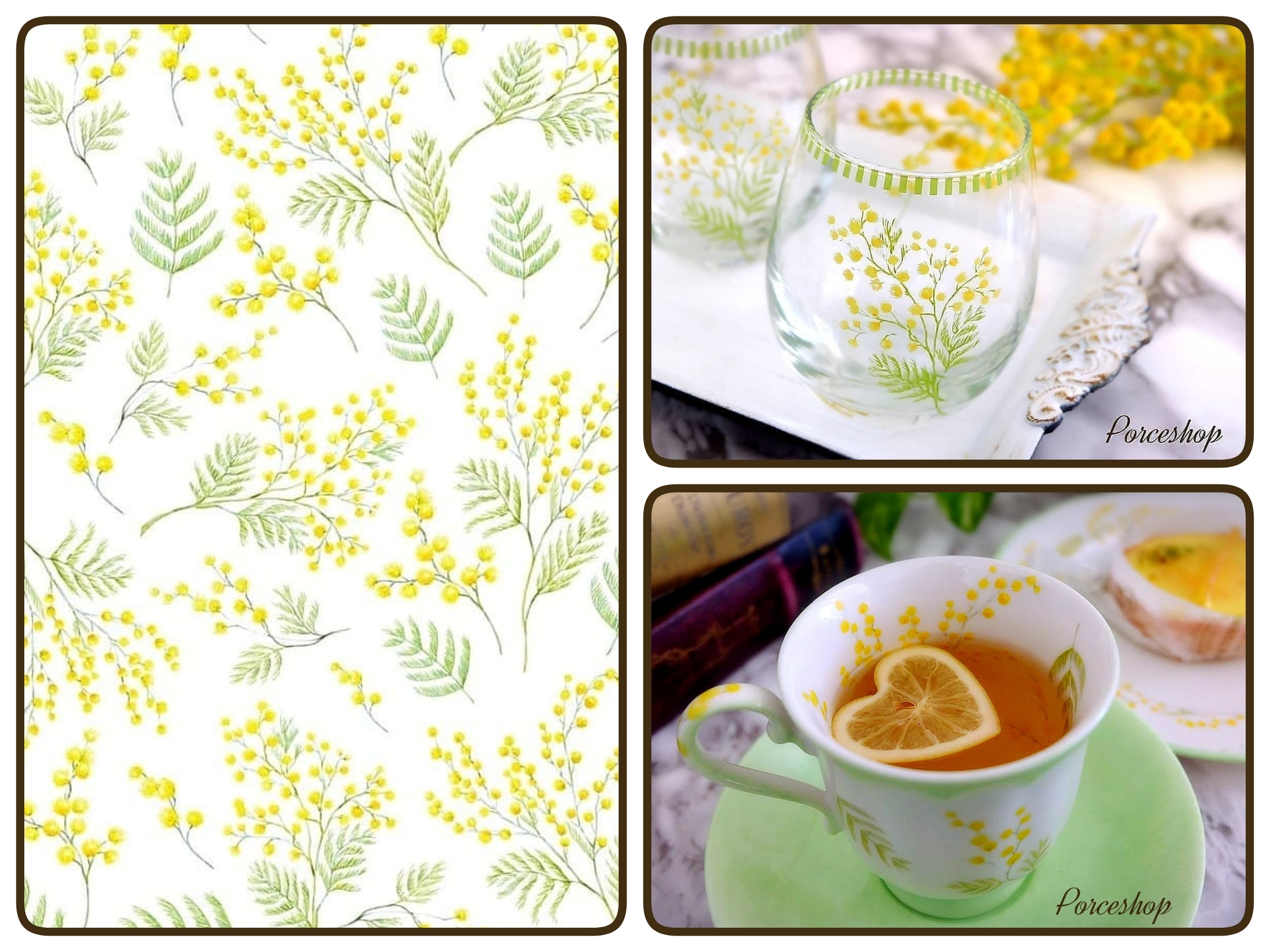 【セット割】ミモザ転写紙　※ガラス用＆白磁用セット　20％OFF （ポーセラーツ ポーセリンアート 花柄 転写紙)