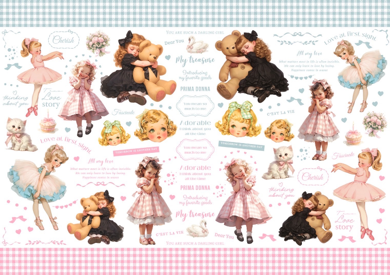 【セット割】little ballerina リトルバレリーナ転写紙　※白磁＆ガラス用お得なセット10％オフ（ポーセラーツ ポーセリンアート 転写紙  バレエ リボン ギンガムチェック 花 猫)