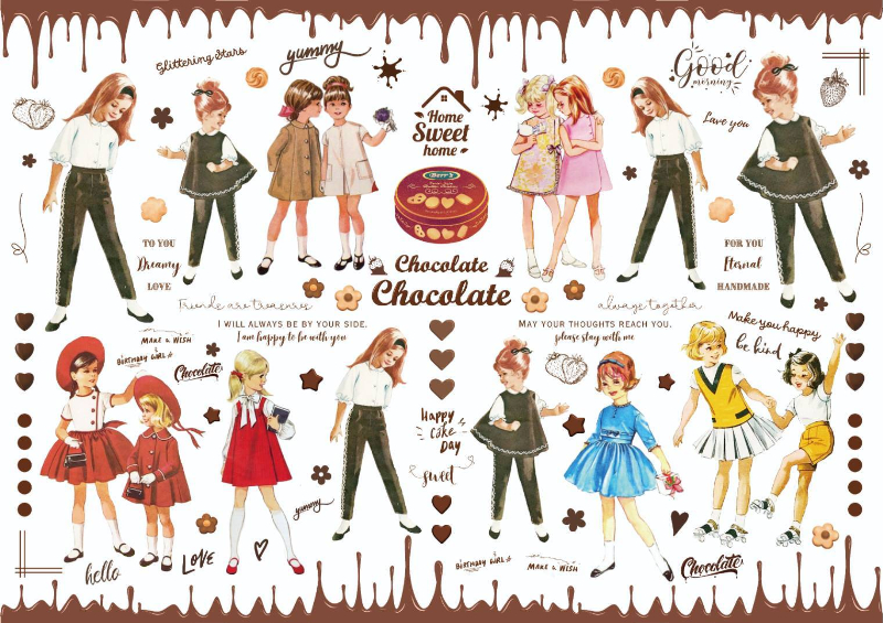 【セット割】 girls only party　～sweets～　ガールズオンリーパーティー転写紙 chocolate　※白磁＆ガラス用お得なセット10％オフ （ポーセラーツ ポーセリンアート 花柄 転写紙)