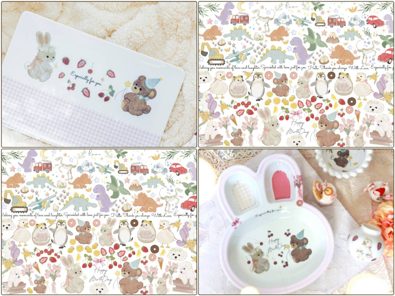 【白磁用】Dream Parade ドリームパレード転写紙（ポーセラーツ ポーセリンアート 転写紙  恐竜 ぺんぎん ウサギ クマ)