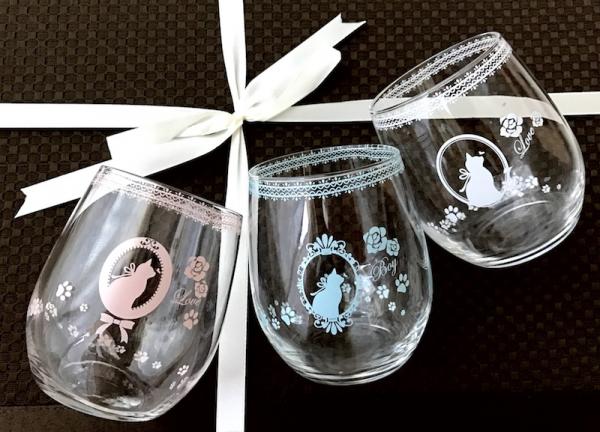 【ガラス用・セット割】CAT&フレーム転写紙　 ホワイト・ピンク・ブルー　※２０％OFF　（ポーセラーツ 転写紙 ポーセリアート ねこ ネコ)