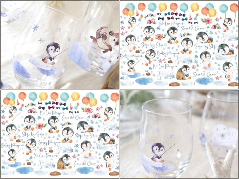 【ガラス用】Marine Life Penguin 海の生き物 ペンギン転写紙　( ポーセラーツ 転写紙 ポーセリンアート 子供 夏)