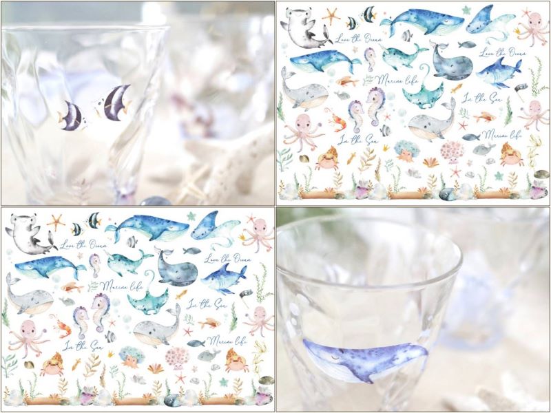 【ガラス用】Marine Life Fish 海の生き物 おさかな転写紙　魚　( ポーセラーツ 転写紙 ポーセリンアート 子供 夏)
