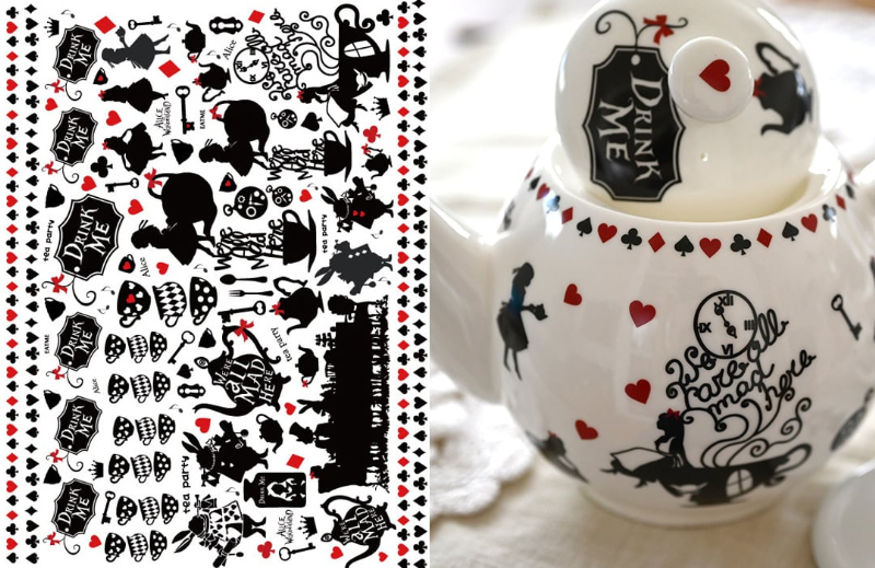 【白磁用】アリスティーパーティー転写紙　Alice Tea Party A4　（ポーセリンアート用転写紙 ポーセラーツ ポーセリンアート アリス 転写紙)