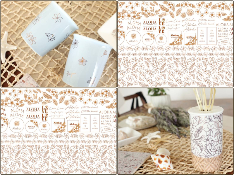 【白磁用】Plumeria＆LOGO Gold プルメリア＆ロゴ レンジゴールド転写紙 A3サイズ （ポーセラーツ ポーセリンアート 花柄 夏 転写紙)