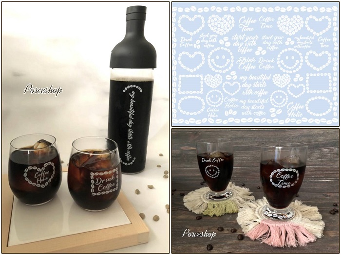 【ガラス用】Coffee Holic　コーヒーホリック　※初回入荷分100枚のみ特別価格30％OFF♪　( ポーセラーツ 転写紙 ポーセリンアート )
