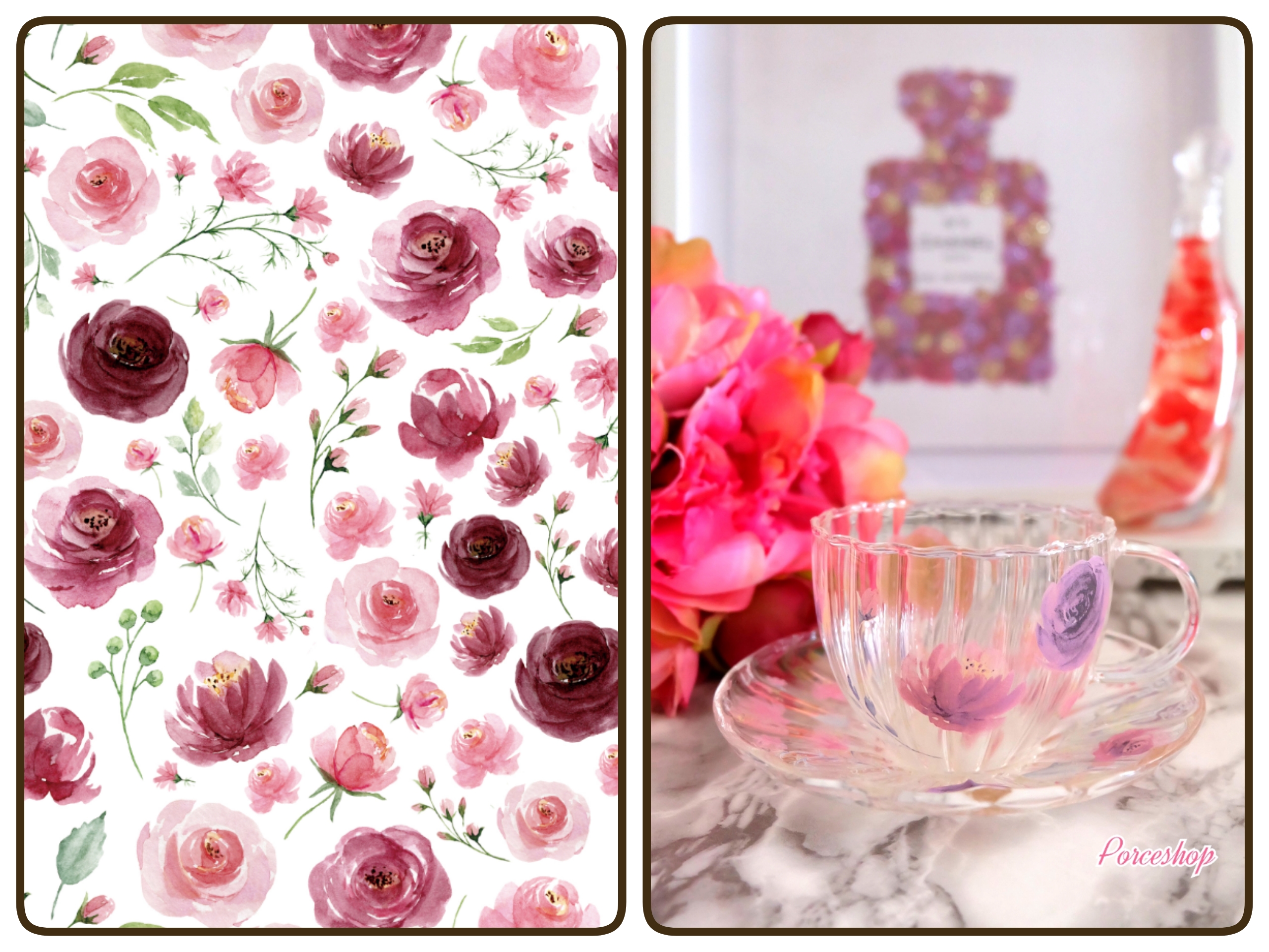 【ガラス用】水彩ローズ転写紙　バラ　薔薇 （ポーセラーツ ポーセリンアート 花柄  転写紙)