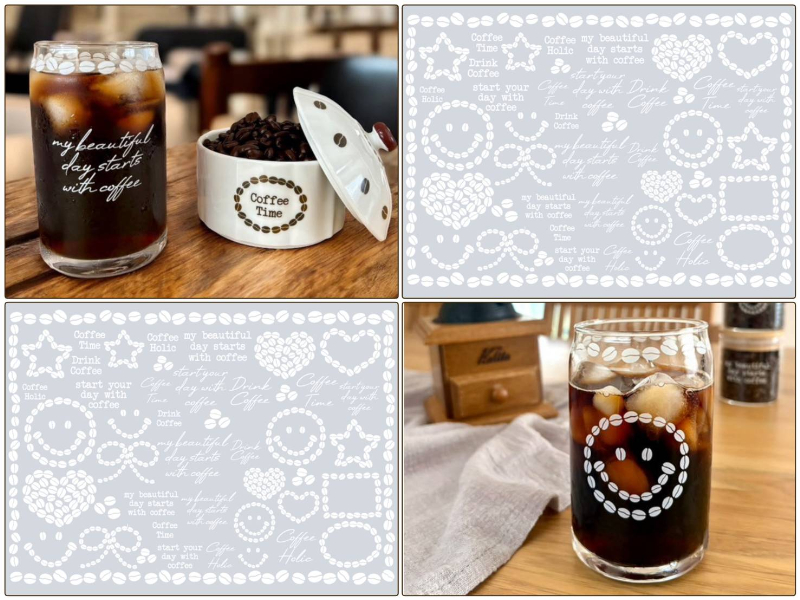 【ガラス用】Coffee Holic　コーヒーホリックver2　ホワイト　ニコちゃん　珈琲 （ポーセラーツ 転写紙 ポーセリンアート )