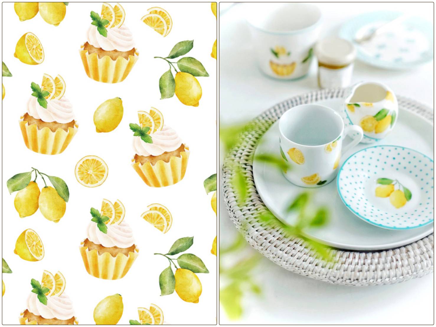 【白磁用】レモン転写紙　Lemon&CupCake（ポーセラーツ ポーセリンアート 花柄 フルーツ 転写紙)