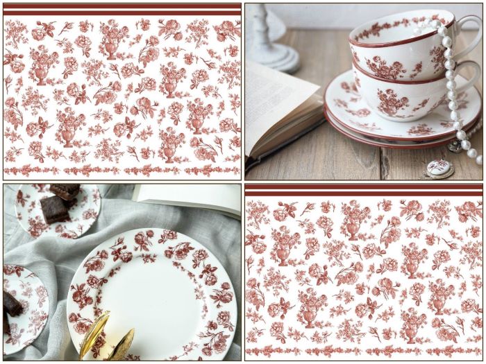 【白磁用】 アンティークローズ転写紙　レッド　薔薇　バラ （ポーセラーツ ポーセリンアート 花柄 転写紙)