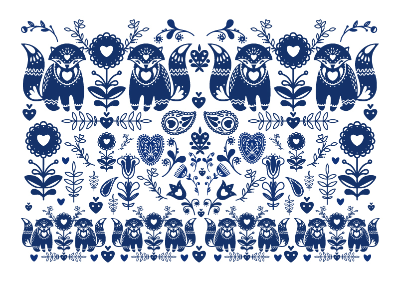 【セット割】北欧風 フォークロア・フォックス転写紙 ※白磁＆ガラス用お得なセット20％オフ（ポーセラーツ 転写紙 ポーセリアート 狐 キツネ 花柄 スカンジナビア ハート)