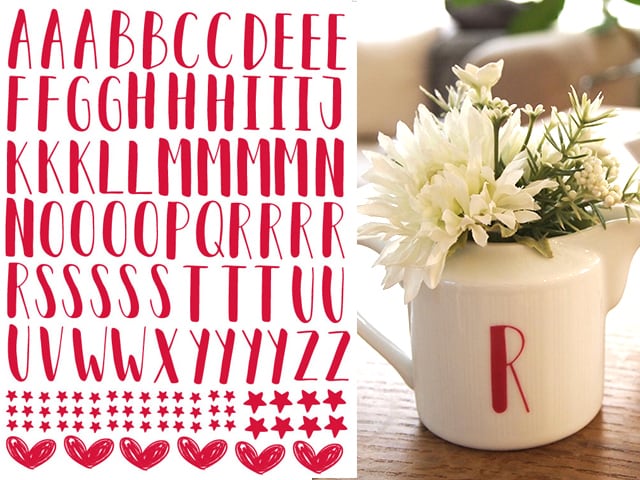 【白磁用】RelaxAlphabet　ピンク　Mサイズ　〜手書きアルファベット〜　A4（ポーセラーツ 転写紙 ポーセリアート イニシャル)