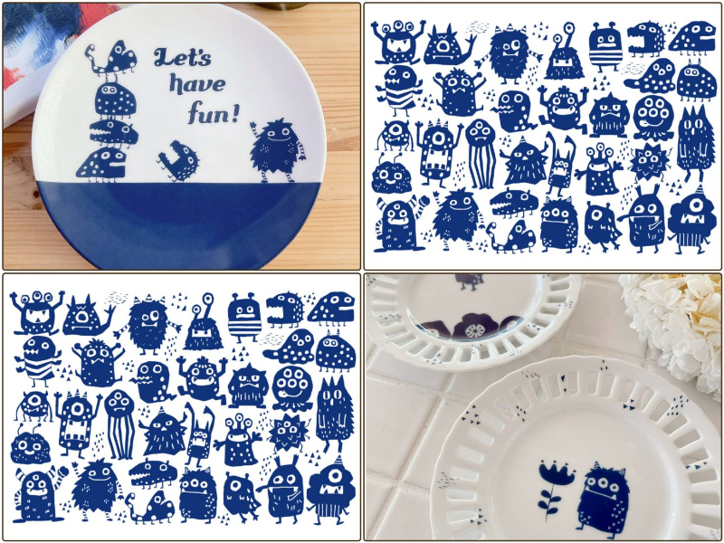 【白磁用】おちゃめモンスター転写紙（ポーセラーツ 転写紙 ポーセリアート 怪獣 キッズ)