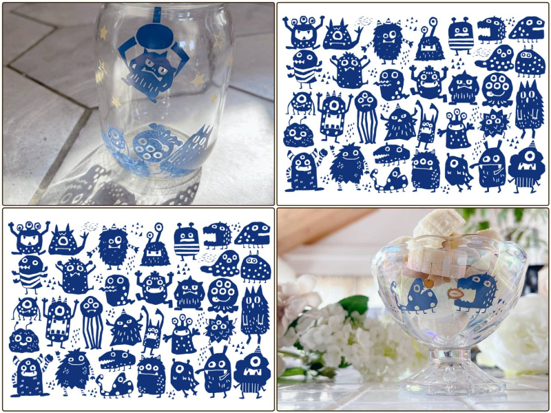 【ガラス用】おちゃめモンスター転写紙（ポーセラーツ 転写紙 ポーセリアート 怪獣 キッズ)