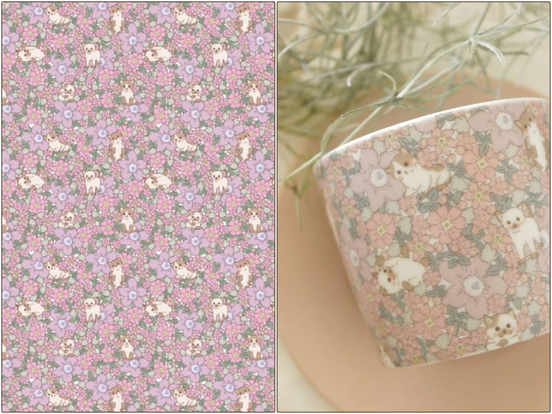 【白磁用】Flower Garden CAT フラワーガーデン キャットねこちゃん転写紙　A3サイズ （ポーセラーツ ポーセリンアート 花柄 転写紙 猫)