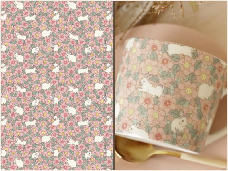 【白磁用】Flower Garden RABBIT フラワーガーデン ラビットうさぎちゃん転写紙　A3サイズ （ポーセラーツ ポーセリンアート 花柄  転写紙)