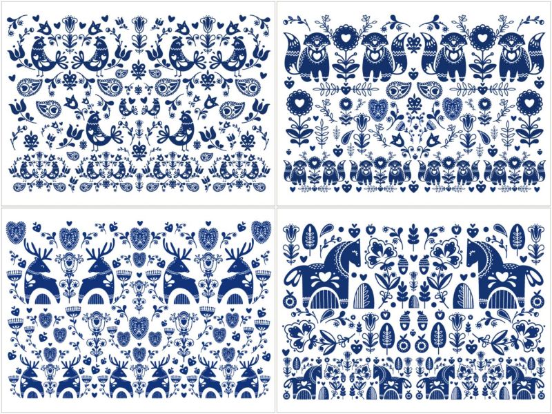 【セット割★白磁用】北欧風 アニマル転写紙４種類セット ※お得なセット20％オフ♪ 鹿 馬 鳥 狐（ポーセラーツ 転写紙 ポーセリアート マヨリカ  )