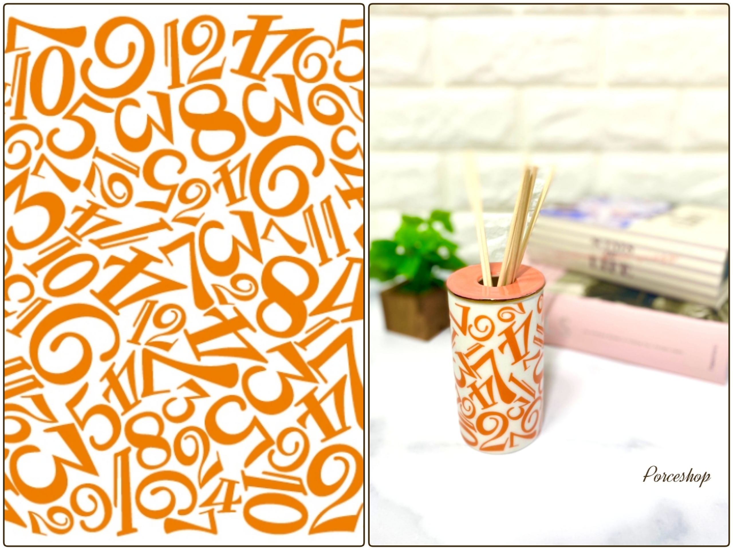 【白磁用】numeral  数字転写紙  Orange  オレンジ ( ポーセラーツ 転写紙 ポーセリンアート ナンバー)