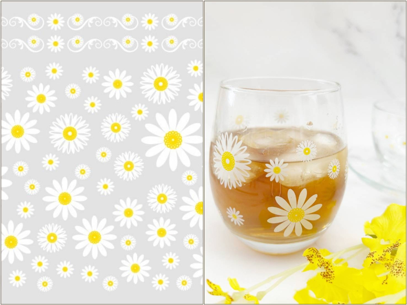 【ガラス用】マーガレット転写紙 （ポーセラーツ ポーセリンアート 花柄 転写紙)