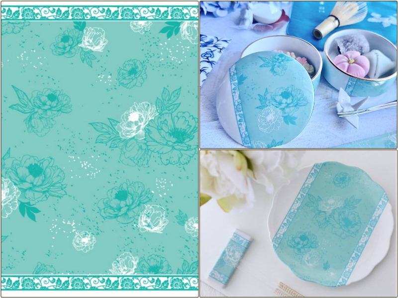 【白磁用】芍薬の宵・花緑青 転写紙 （ポーセラーツ ポーセリンアート  和柄  花柄 転写紙 シャクヤク ピオニー)