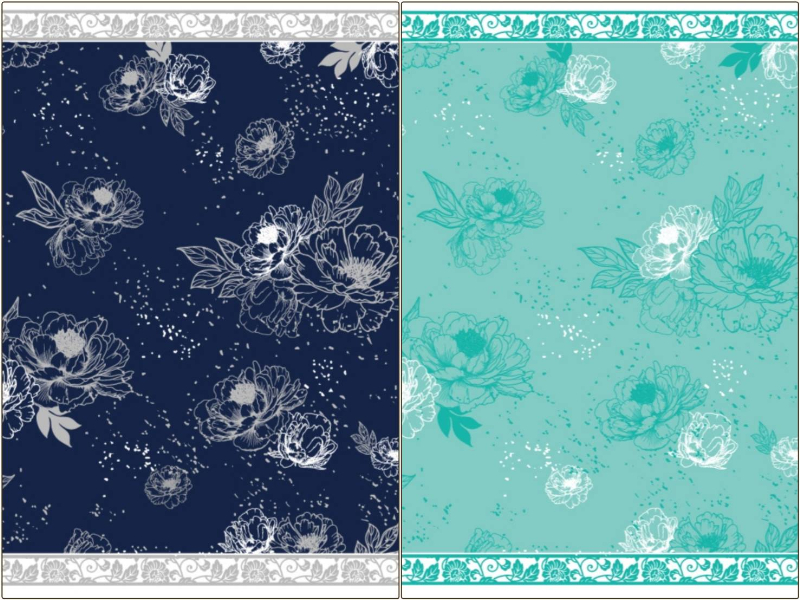 【白磁用・セット割】芍薬の宵・花緑青 ＆瑠璃色　転写紙　※お得なセット20％オフ（ポーセラーツ ポーセリンアート  和柄  花柄 転写紙 シャクヤク ピオニー)