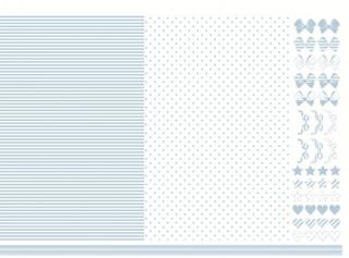 【セット割】ブルードット×ストライプ&CUTEな飾りつき転写紙 ※白磁＆ガラスセットお得なセット20％オフ　A3サイズ　 ( ポーセラーツ 転写紙 ポーセリンアート)