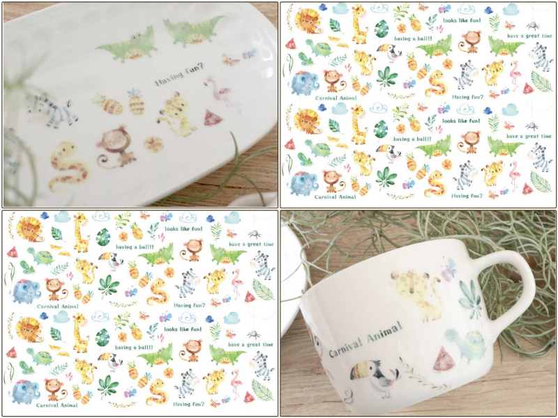 【白磁用】Carnival Animal カーニバルアニマル転写紙 A4　（ポーセラーツ 転写紙 ポーセリンアート キッズ 動物)
