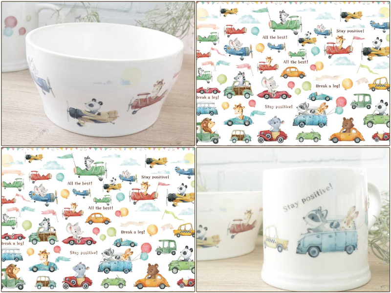 【白磁用】Racing Animal レーシングアニマル転写紙 A4　（ポーセラーツ 転写紙 ポーセリンアート キッズ 動物)