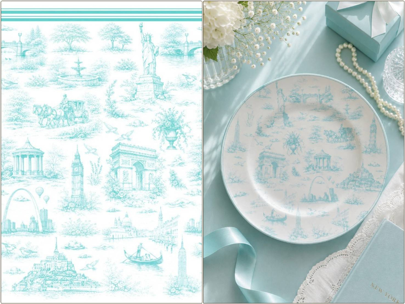 【白磁用】 Voyage Toile ヴォヤージュトワル転写紙 アクアミント A4サイズ（ポーセラーツ 転写紙 ポーセリンアート  転写紙 NY トワルドジュイ ）