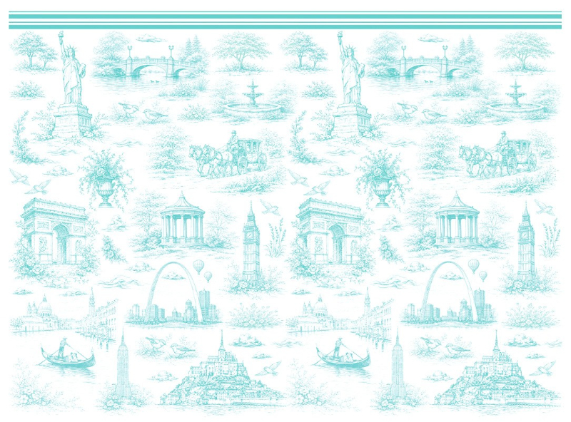 【白磁用★セット割】 Voyage Toile ヴォヤージュトワル転写紙 アクアミント 3枚セット10％オフ♪ A4サイズ（ポーセラーツ 転写紙 ポーセリンアート  転写紙 NY トワルドジュイ ）