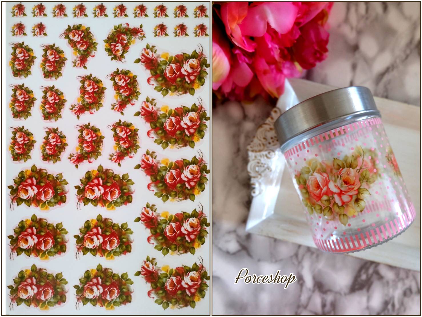 【アウトレット★ガラス用】クラシックローズ転写紙 バラ 薔薇　※特別SALE中！ （ポーセラーツ ポーセリンアート 花柄 転写紙)