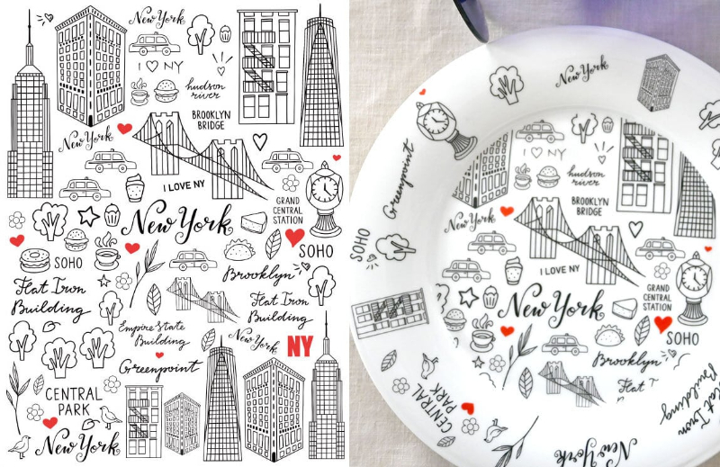 【白磁用】　I LOVE NY　ニューヨーク転写紙　A4サイズ　（ポーセラーツ ポーセリンアート NY転写紙・旅)