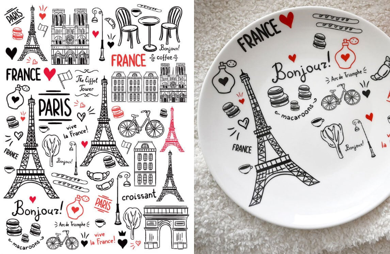 【白磁用】　I LOVE PARIS　パリ転写紙A4サイズ　（ポーセラーツ ポーセリンアート パリ転写紙・旅・フランス・エッフェル塔転写紙)