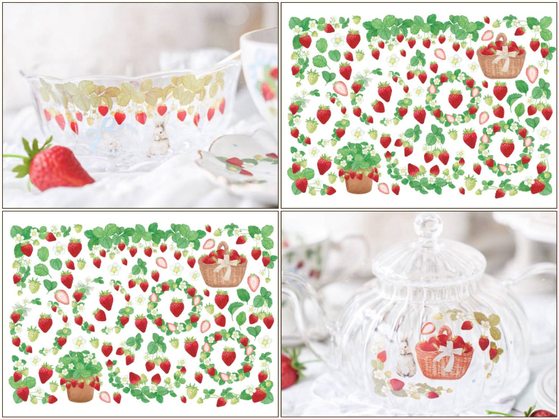 【ガラス用】北欧風ストロベリーガーデン転写紙（ポーセラーツ 転写紙 ポーセリンアート ポーセリアート いちご 苺  イチゴ フルーツ)