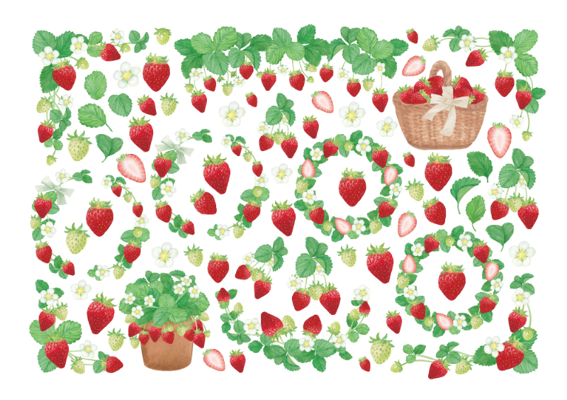 【セット割】北欧風ストロベリーガーデン転写紙 ※白磁＆ガラス用お得なセット20％オフ♪（ポーセラーツ 転写紙 ポーセリンアート ポーセリアート いちご 苺  イチゴ フルーツ)