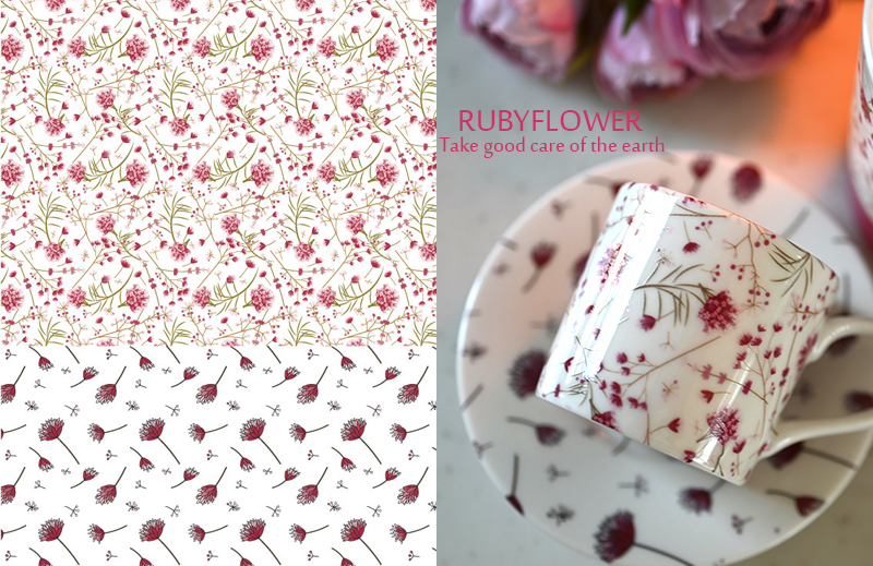 【白磁用】Rubyflower 　ルビーフラワー転写紙　 （ポーセリンアート用　ピンク花転写紙　ポーセラーツ ポーセリンアート 花柄 転写紙)