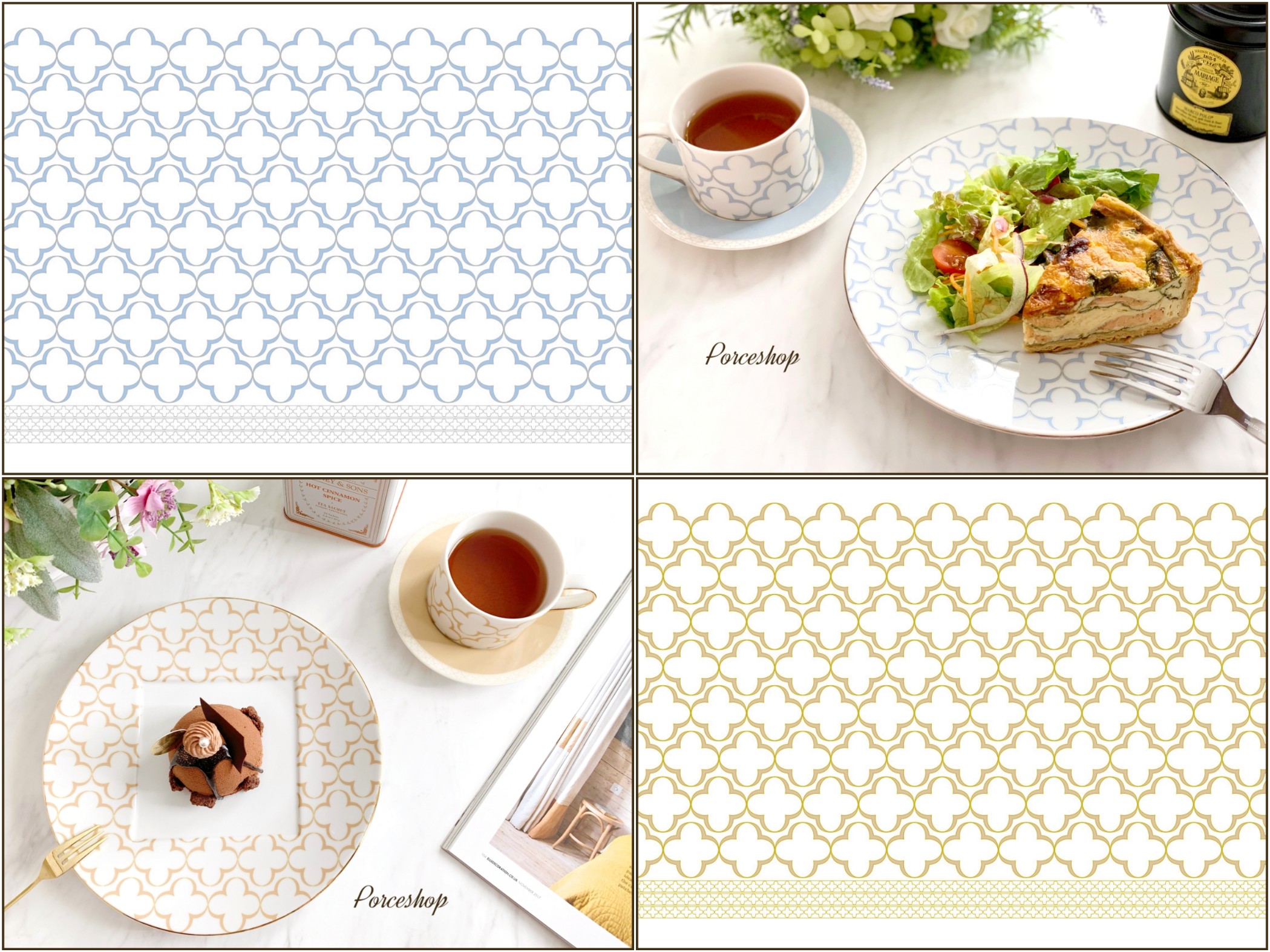 【白磁用　セット割】Clover クローバー転写紙　パールブルー＆ラテベージ　※20％OFF （ポーセラーツ ポーセリンアート 花柄 転写紙)