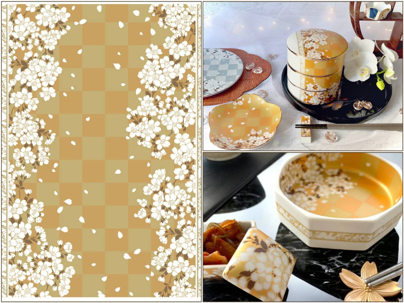 【白磁用】櫻の宴・金箔風　転写紙 （ポーセラーツ ポーセリンアート  和柄 花柄 転写紙 さくら 桜 サクラ)